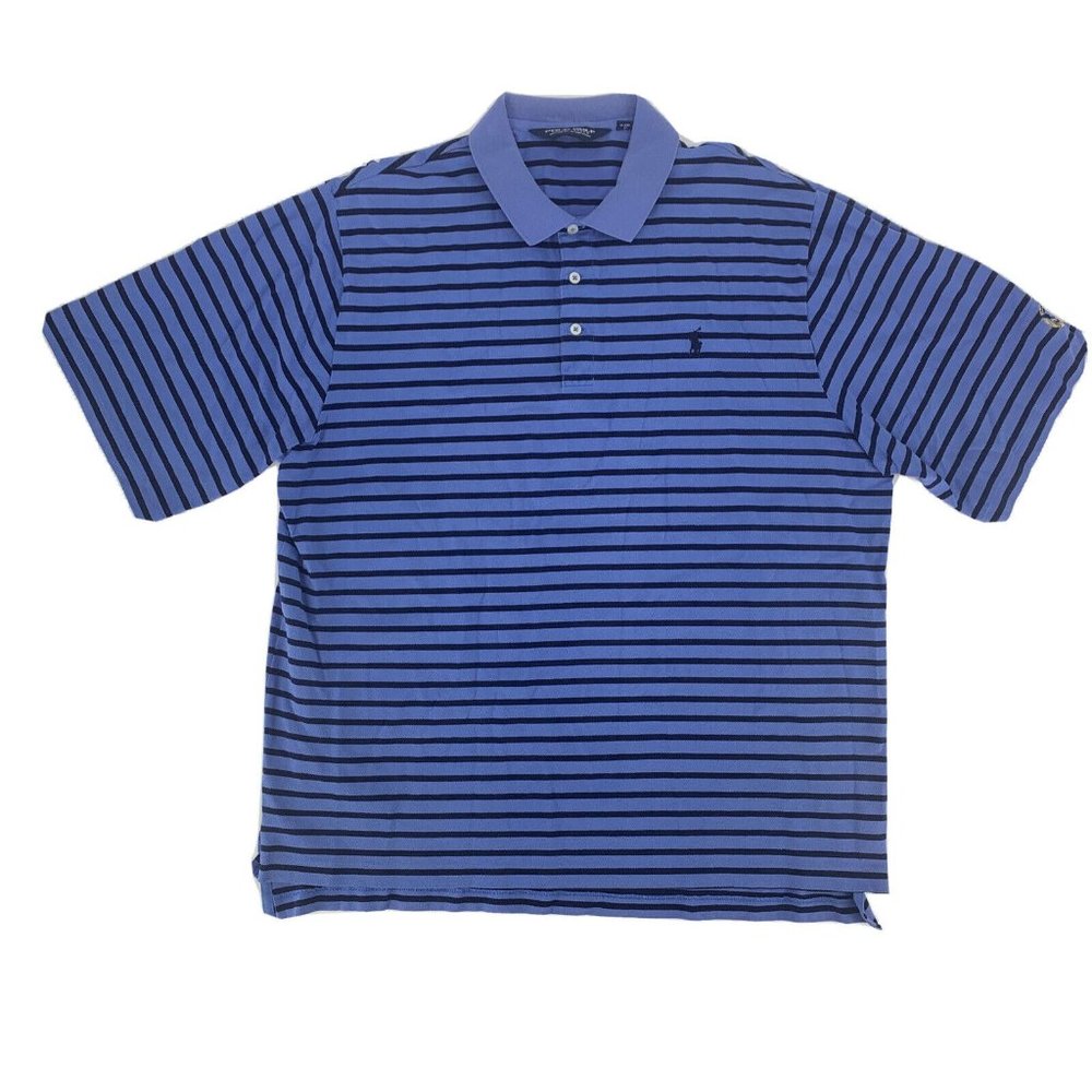 Men's Polo Golf Ralph‎ Lauren Polo Shirt Blue Black Stripes XL 100% Pima Cotton